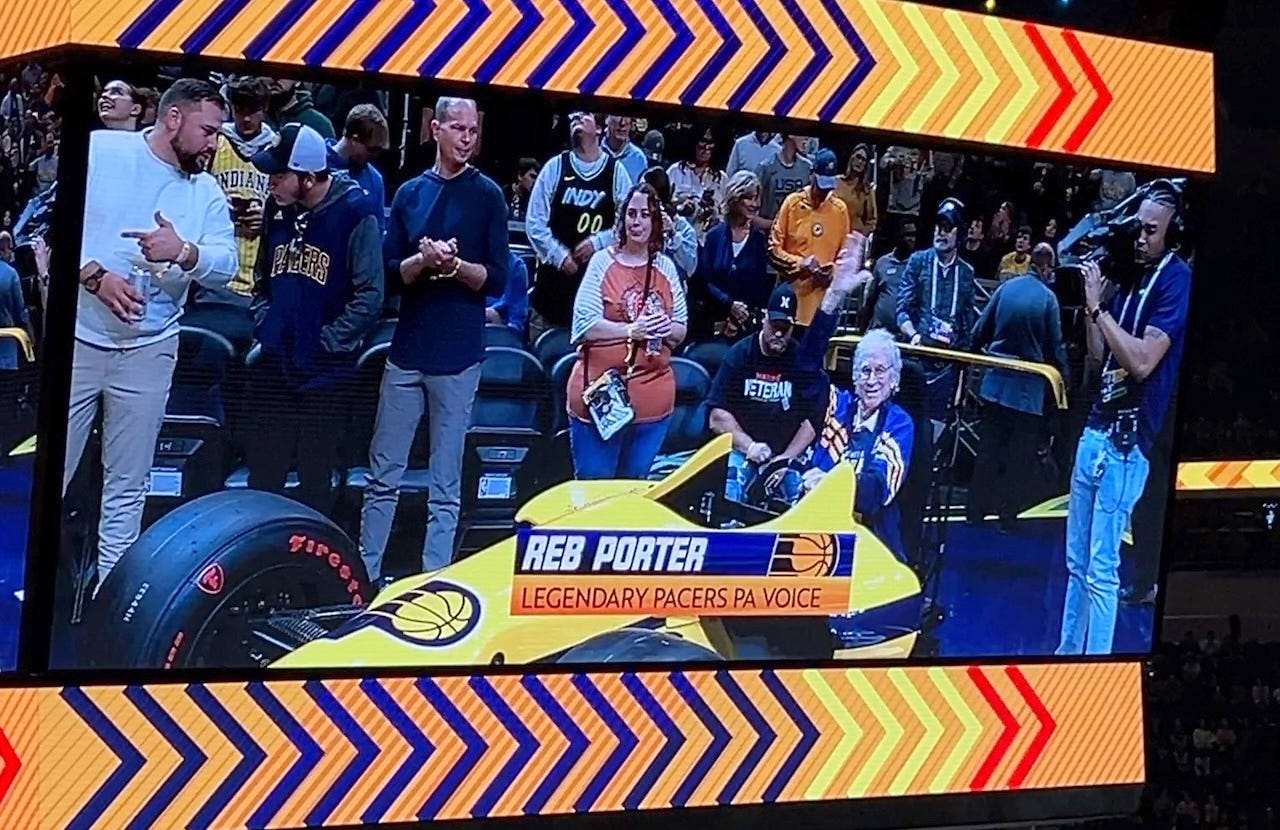 Reb Porter was back at Gainbridge Fieldhouse to Rev It Up at the Pacers’ fourth home game of the 2023-24 season.