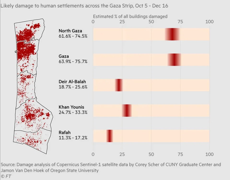 Gaza: Scale of damage to buildings from Israel's bombing campaign (16 Dec. 2023)