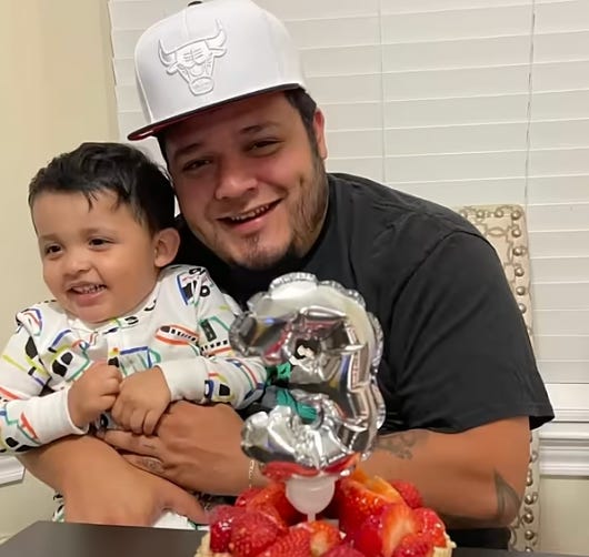 Kilmar Armando Abrego Garcia wearing his Chicago Bulls cap and holding one of his children Kilmar Armando Abrego Garcia wearing his Chicago Bulls cap and holding one of his children
