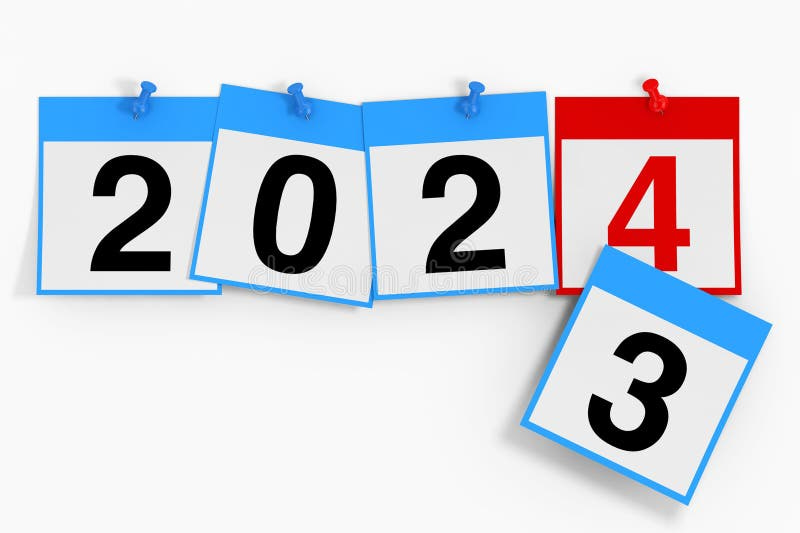 New 2024 Year Start Concept. Calendar Sheets with 2024 New Year Sign. 3d  Rendering Stock Photo - Image of symbol, year: 291708590