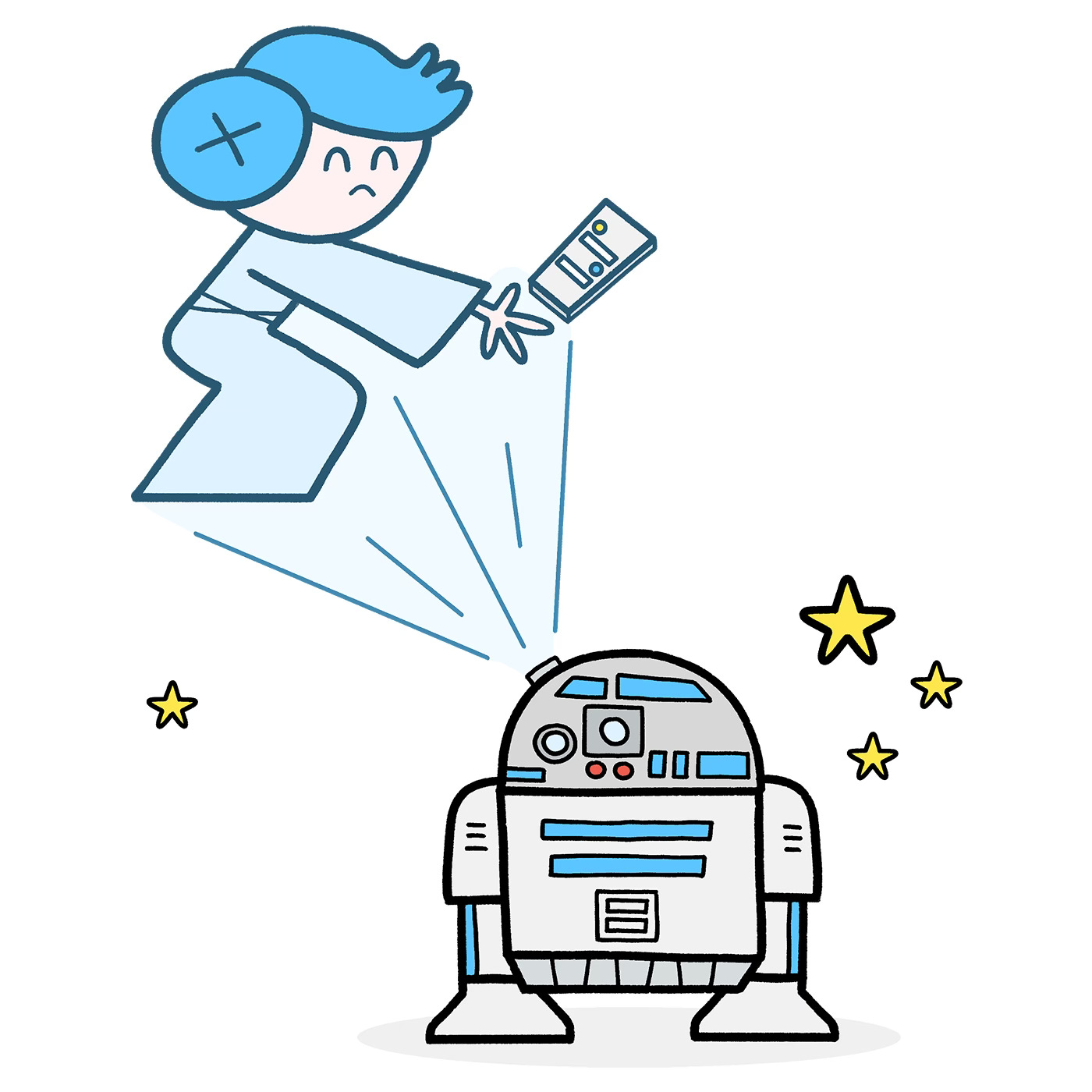 An illustration of R2-D2 and Princess Leia fro Star Wars.