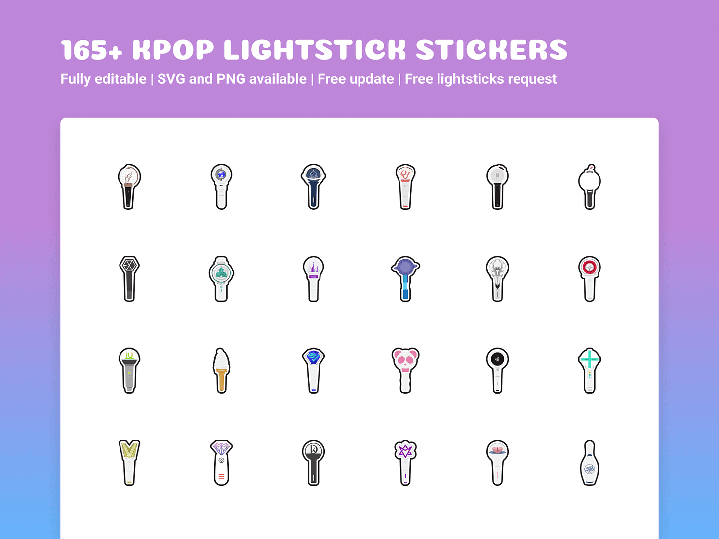 DIGITAL K-POP LIGHTSTICK STICKERS SET