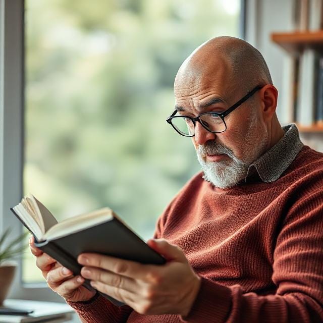 https://images.deepai.org/art-image/4c38bde4289543ca84c17d8eff594fd9/a-bald-man-with-glasses-in-his-40-s-reading-a-book-an.jpg