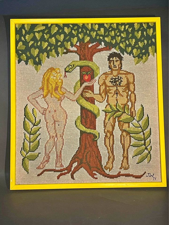Product photo of Vintage Adam And Eve Needlepoint