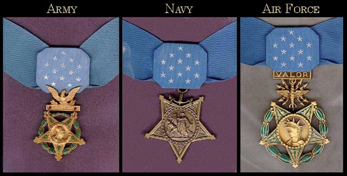 Army, Navy, and Air Force Medals are depicted side-by-side.