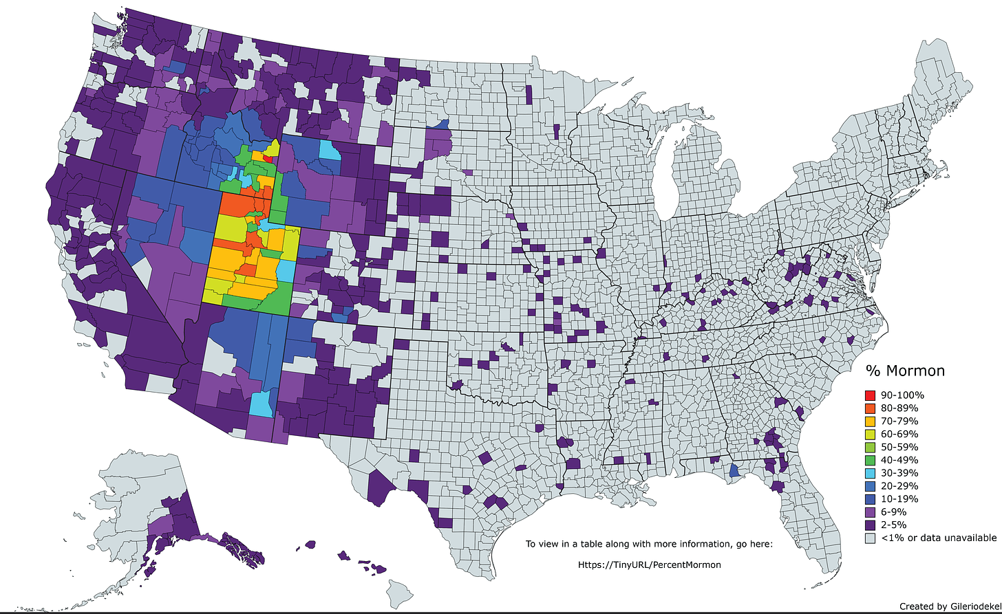 2020 is the 200th anniversary of Mormonism. Here is a map of where Mormons  live in the United States. Credit: Gileriodekel. : r/MapPorn