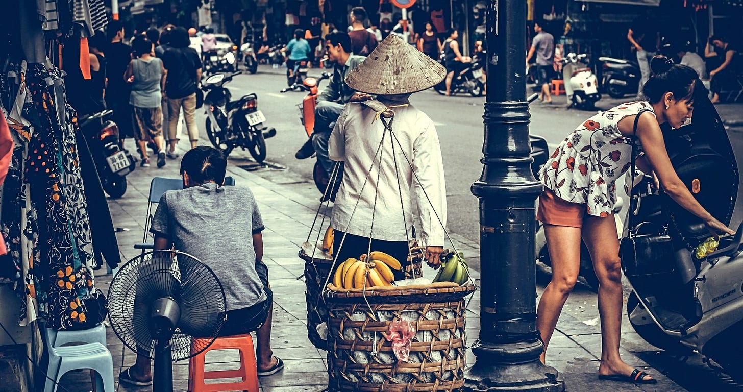 busy street life in an Asian city