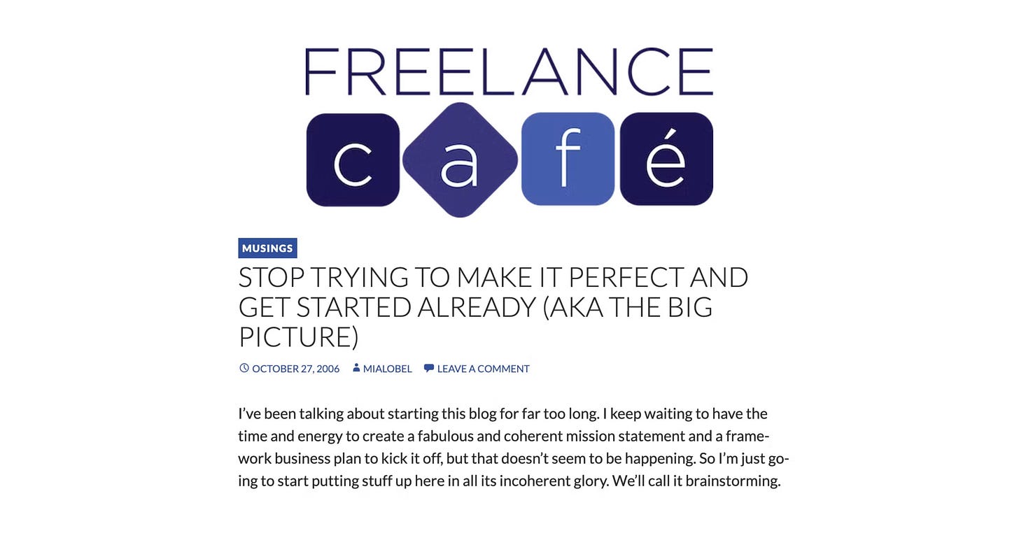 screenshot of the first Freelance Cafe post