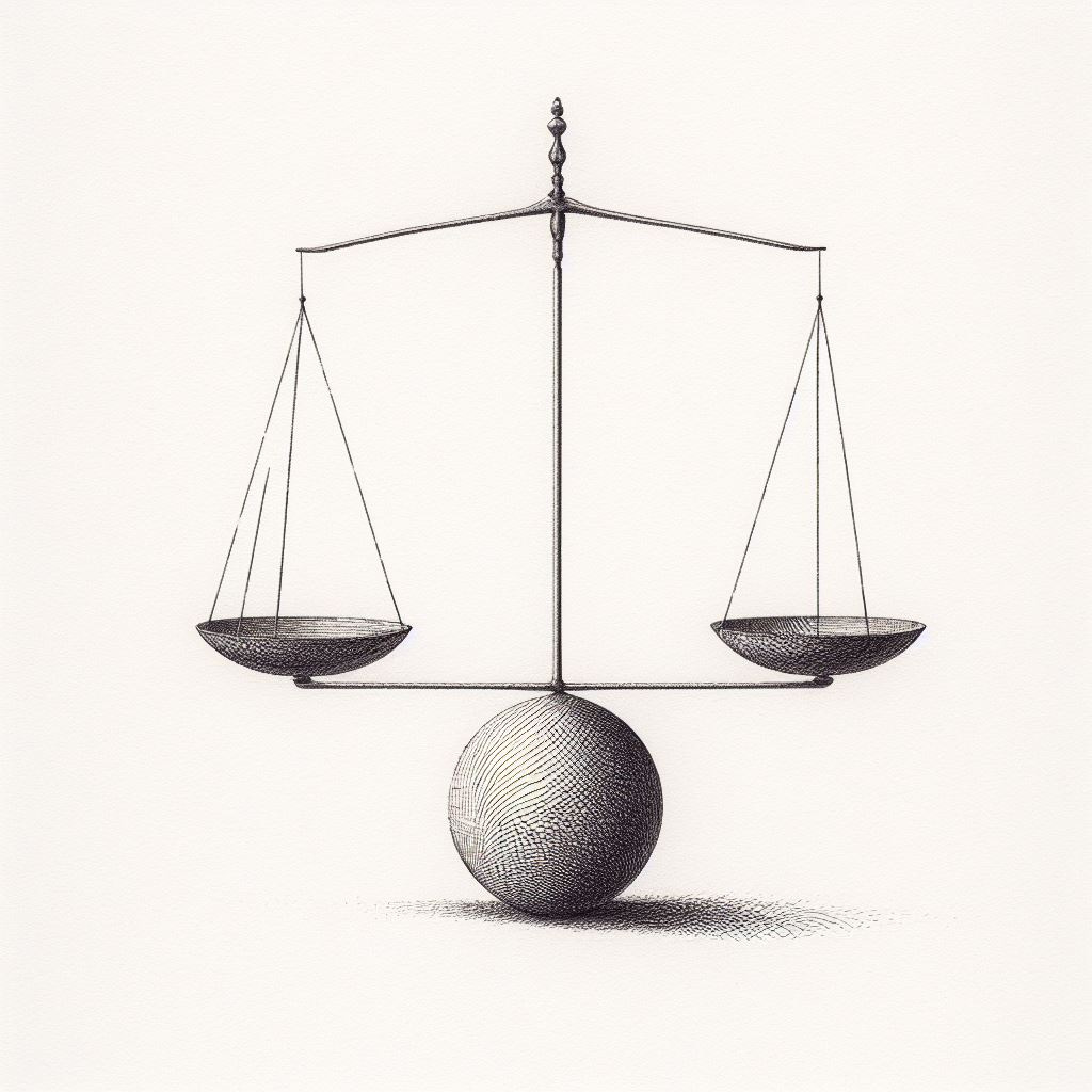 A balance, minimal handmade drawing in light pencil etchings, complete white background