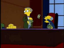 Mr Burns and Smithers having a  money fight