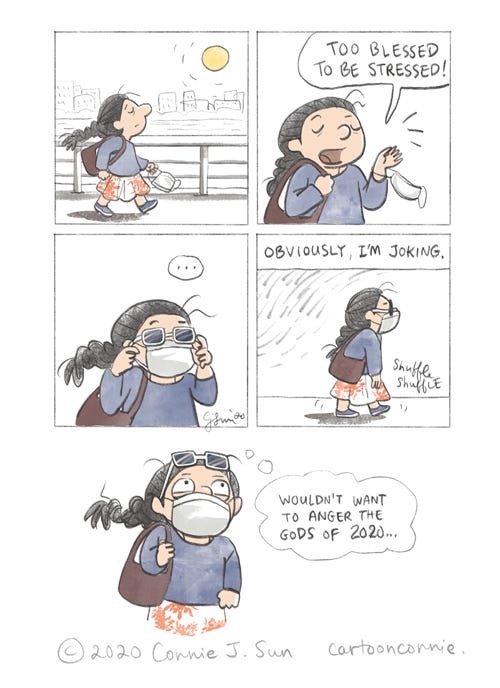 comic strip, humor, too blessed to be stressed, illustration, connie sun, cartoonconnie
