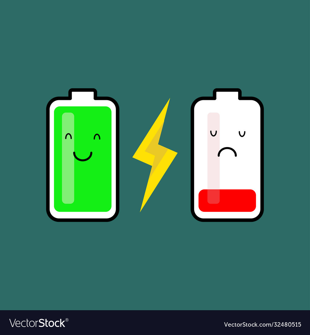 Cartoon battery icon full battery and low Vector Image