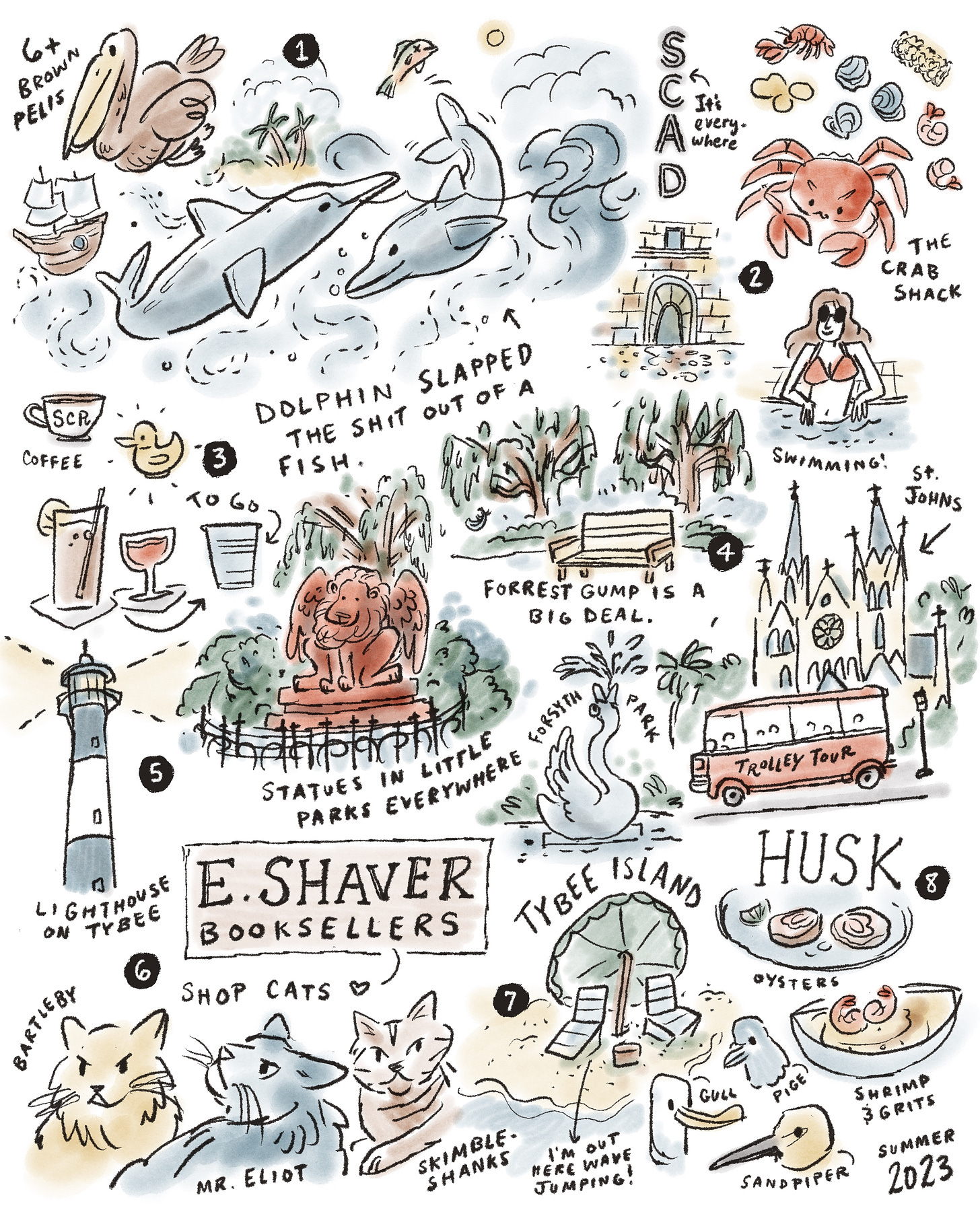 Kayla Stark illustrated summary of a trip to Savannah Georgia and Tybee Island