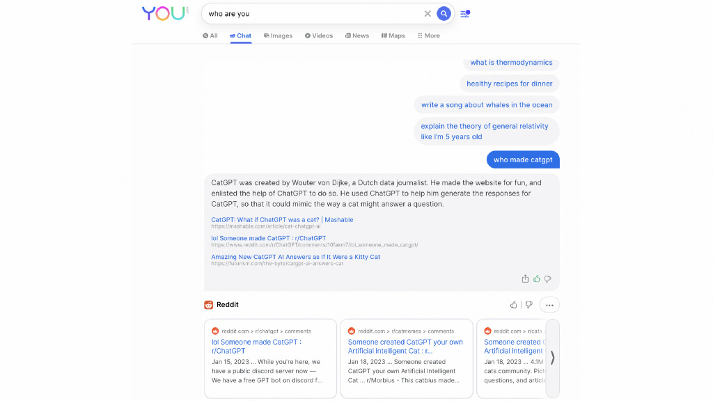 3 sentence youchat search results and 3 websites as sources