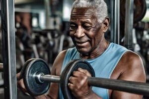elderly man lifting weights