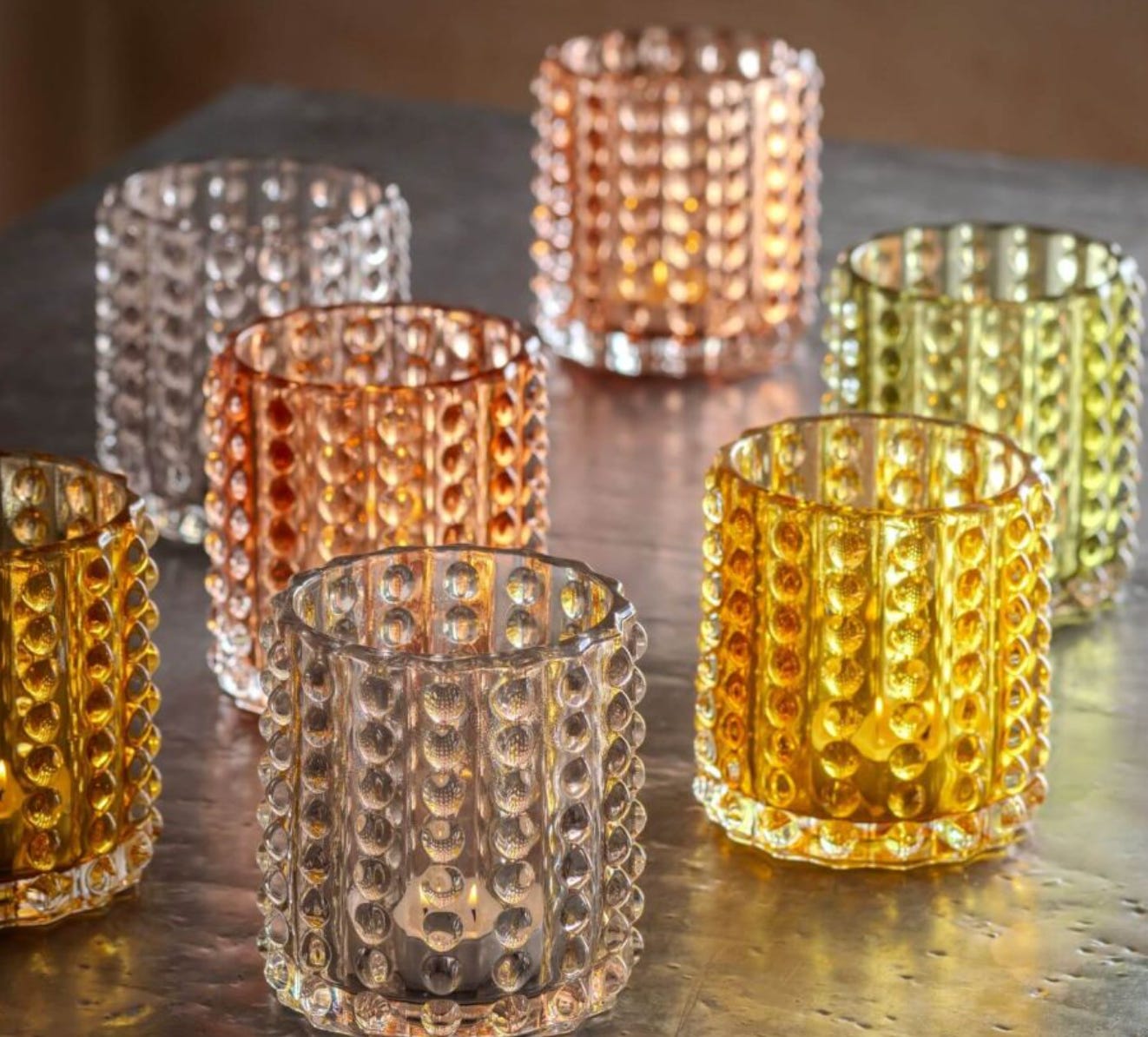 autumn inspired colour palette of bubble tealight holders