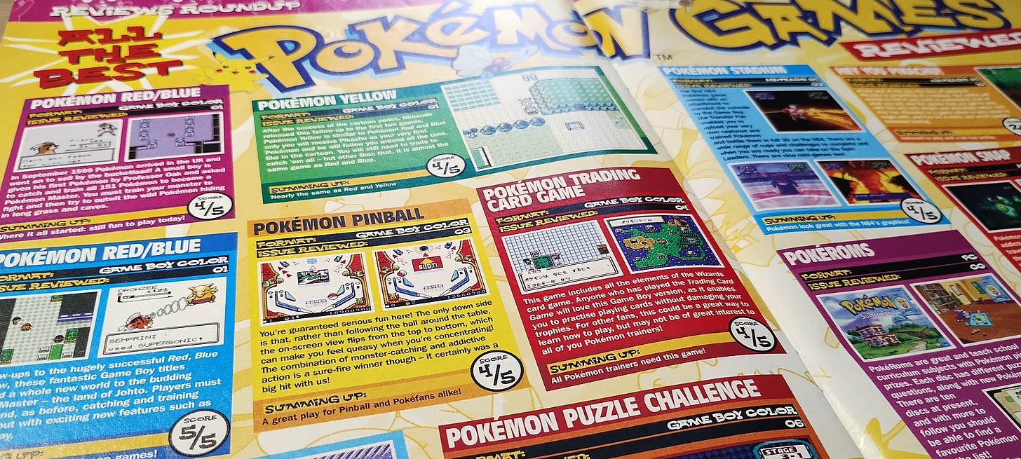 The magazine was packed with lots of useful information, including reviews and ratings for Pokémon video games