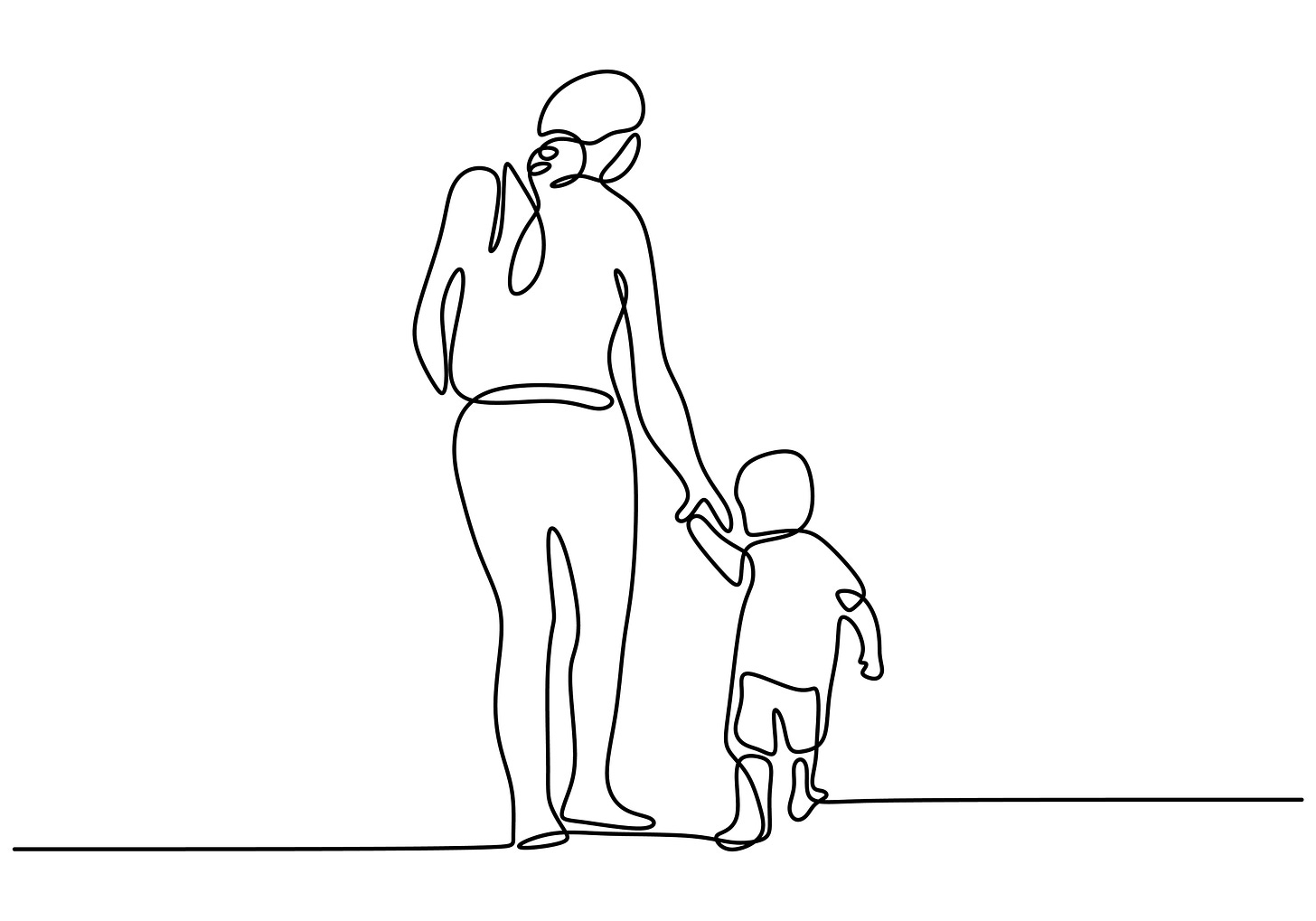 Line drawing of a mother holding hands with her child