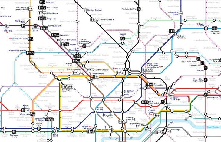 A map of toilets on the tube