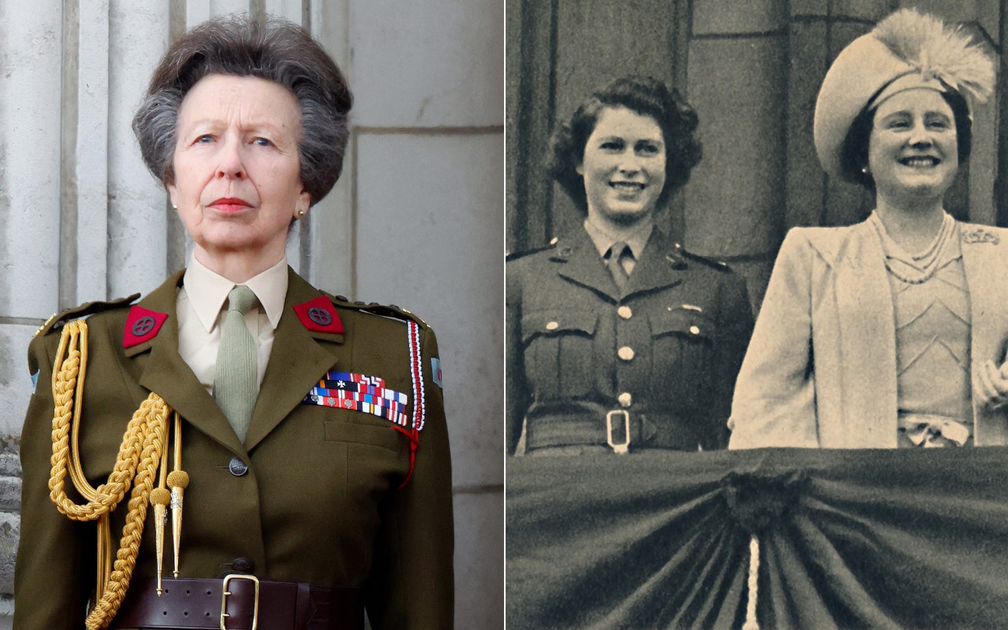 Princess Anne on VE Day and Princess Elizabeth on VE Day in 1945