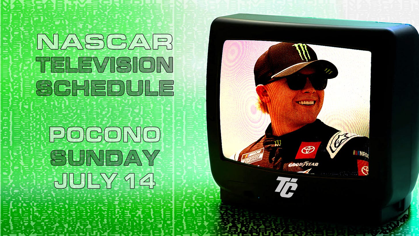 NASCAR TV Schedule Sunday July 14 2024 The Great American Getaway 400 at Pocono Raceway what channel is NASCAR on today? What time does NASCAR start on Sunday?