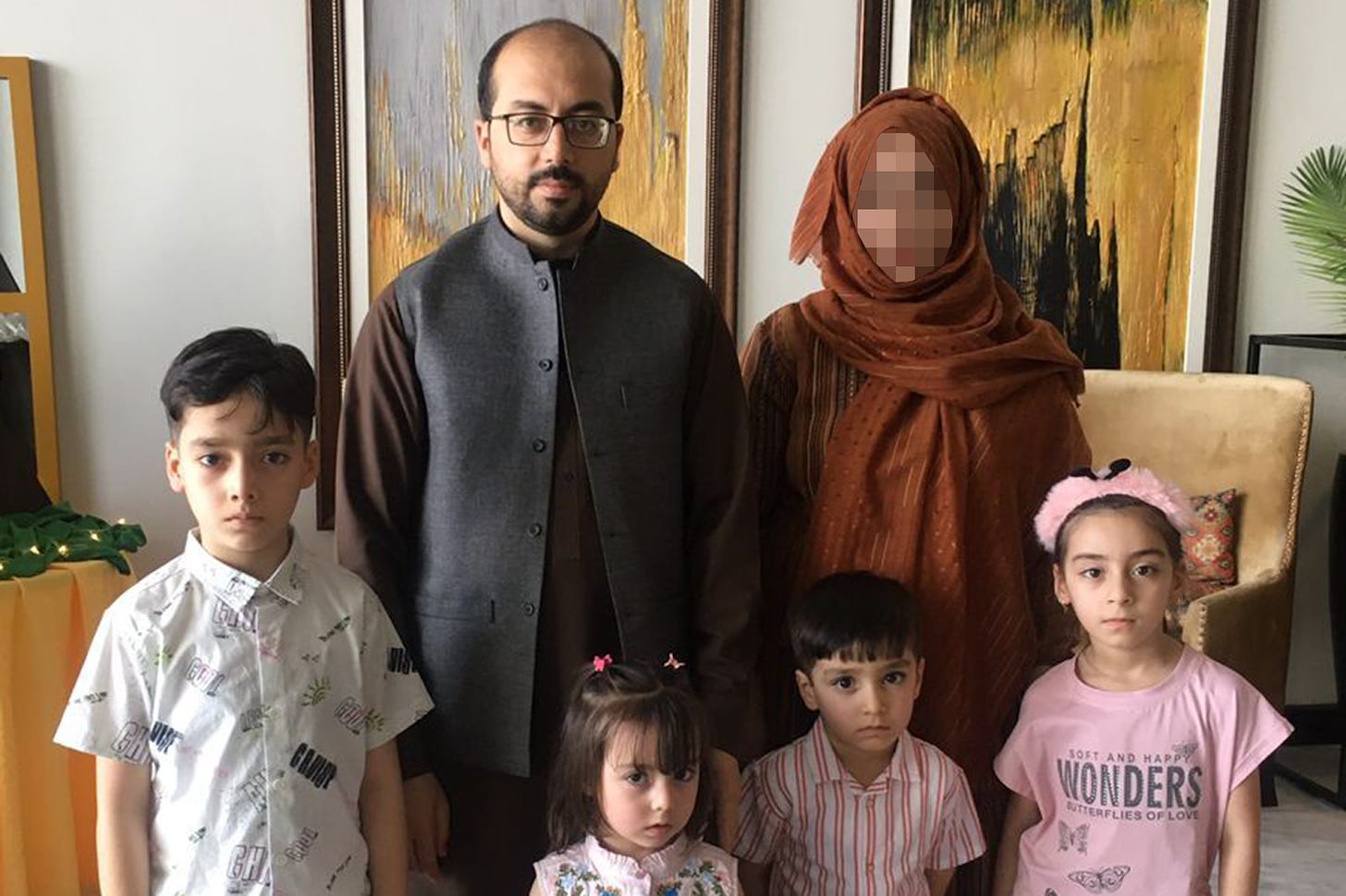 <p>Mohammad Zaker Nasery with his wife and four children aged 9, 6, 5 and 3.  </p>