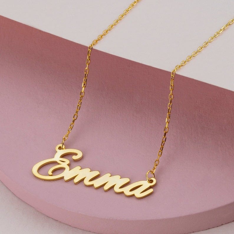 14k 18k 10k Solid Gold Cursive Name Necklace, Personalized Family Name Necklace, Custom Minimal Jewelry, Graduation Gift for Best Friend image 1