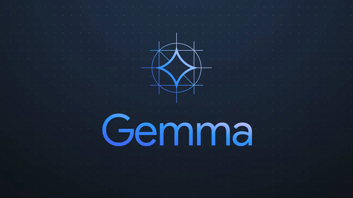 The word “Gemma” and a spark icon with blueprint styling appears in a blue gradient against a black background.