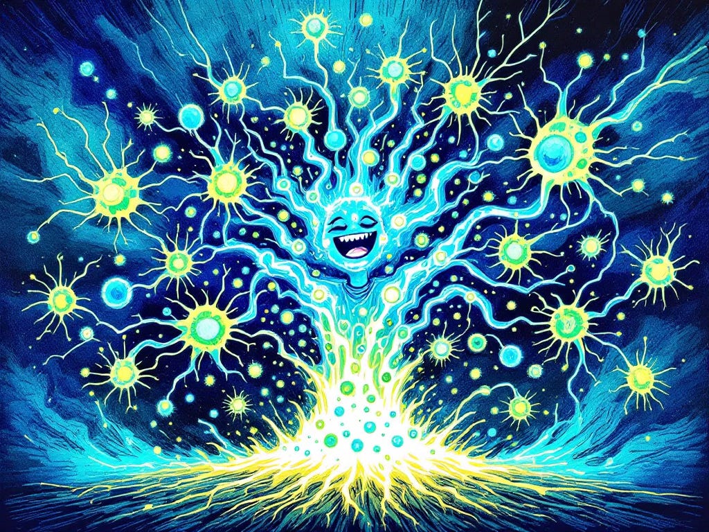 Image of a person emerging from the thoughts of a bunch of neurons