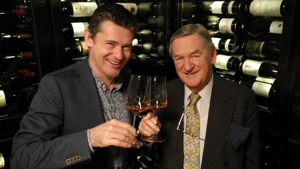 Simon & Hugh enjoy a glass of Gravner's divine Ribolla 2007, in the Wine Library at 67 Pall Mall. (Photo: Justin Howard-Sneyd)