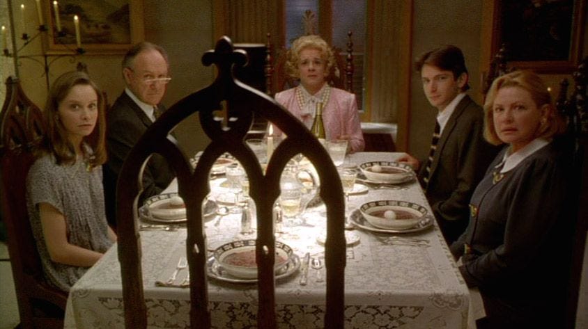 The Birdcage cast during the dinner scene.