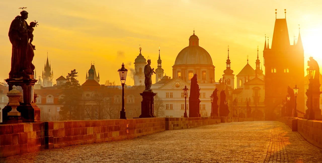 Sunrise parade to commemorate 667th anniversary of Charles Bridge - Prague,  Czech Republic