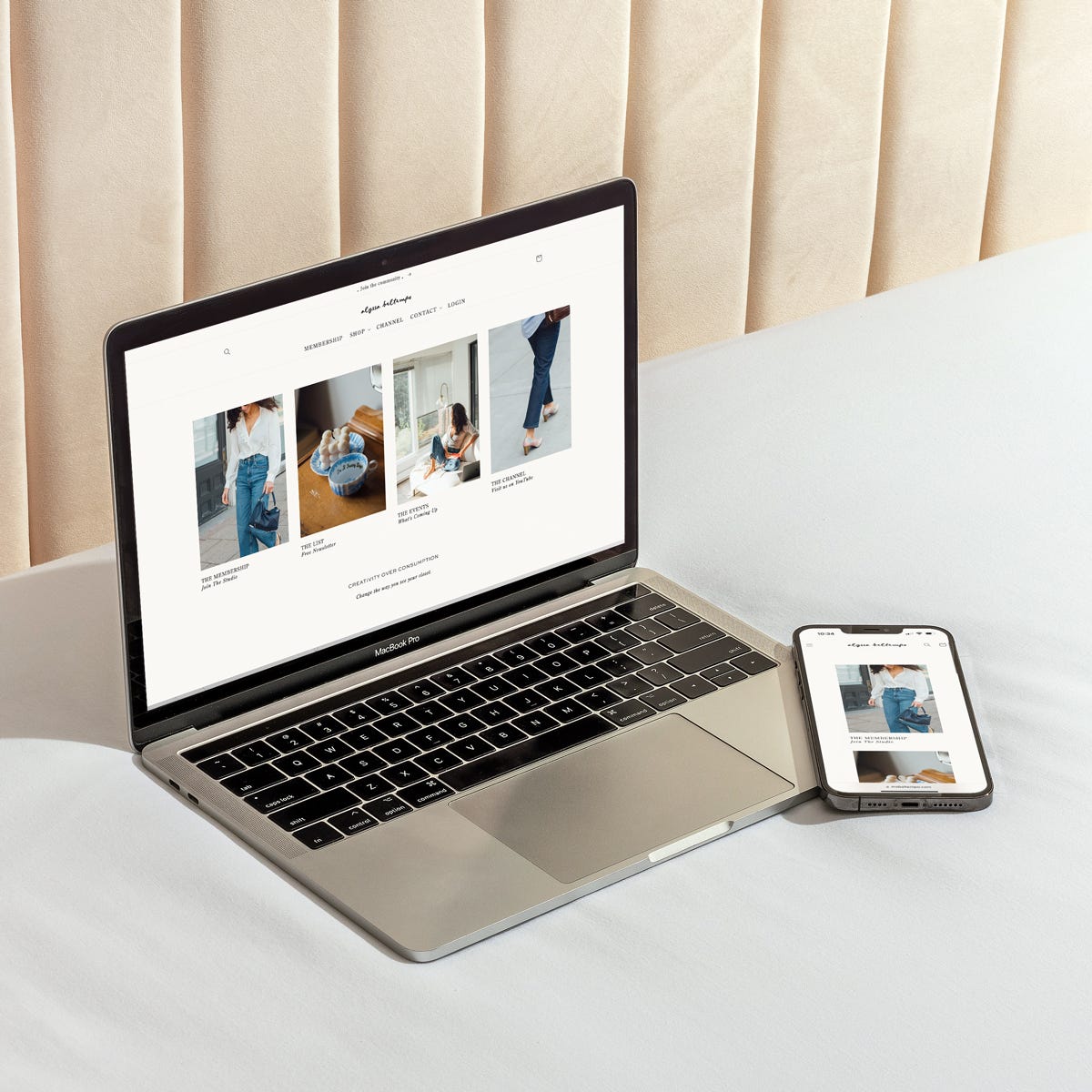 website design for a fashion stylist. a mockup of a macbook and iphone showing alyssa beltempo's homepage design