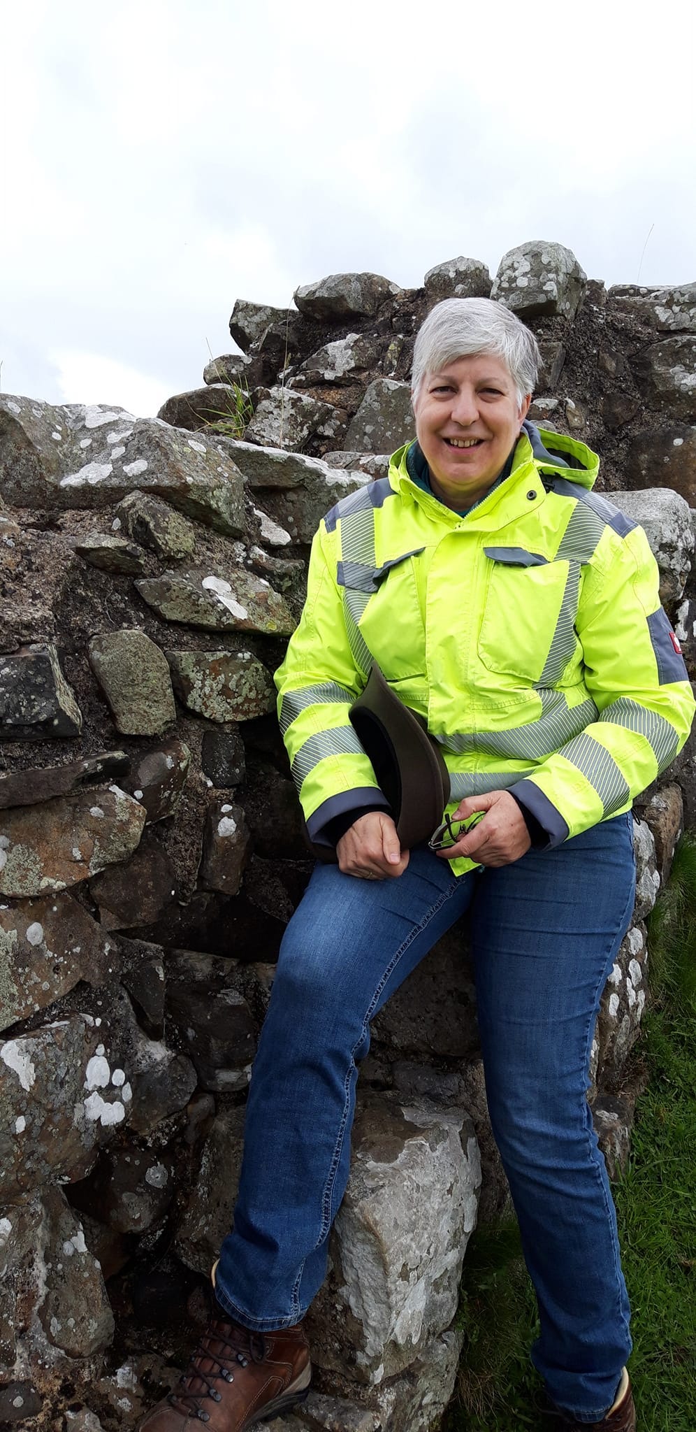 Ann Marie Ackermann at Hadrian's Wall, just after stopping a cow attack.