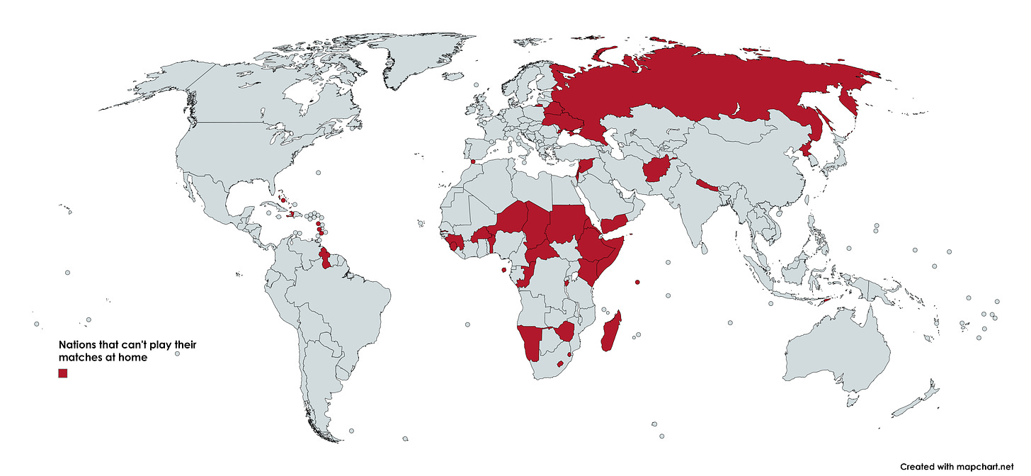 r/soccer - National teams that can't play their home matches in their own soil