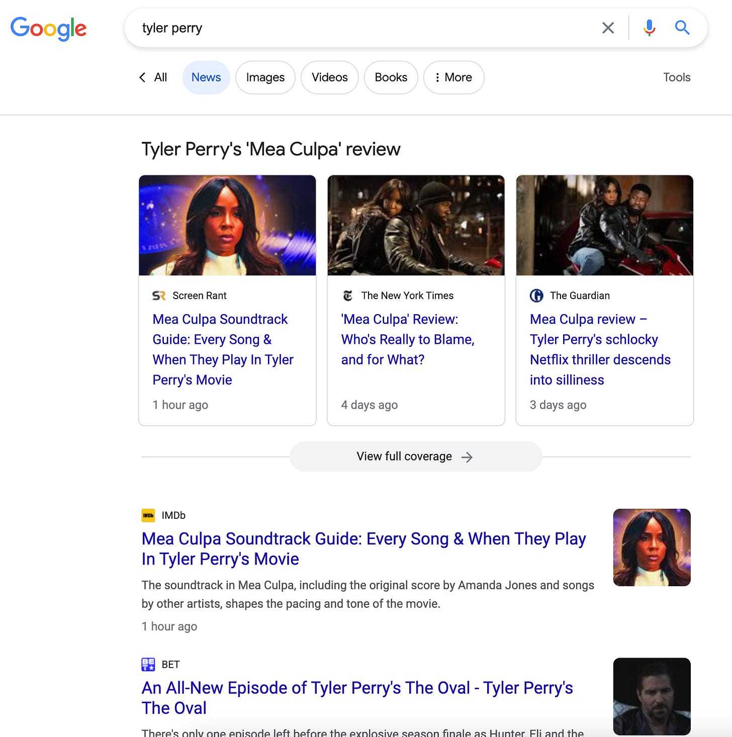 A screenshot of google news