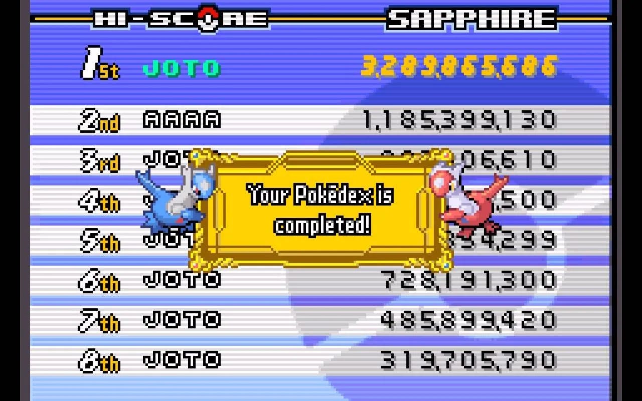 Obtaining a high score and Pokédex completion in Pokémon Pinball: Ruby & Sapphire