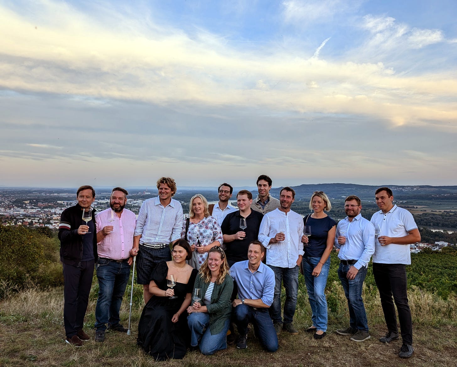 Winemakers from Kremstal pose on the last sunny day before the rains hit. Photo Simon J Woolf.