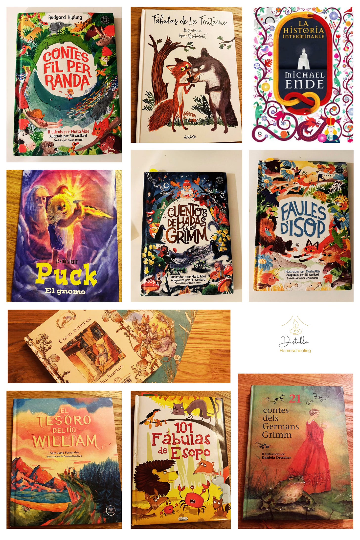 Collage de portadas de libros de narraciones aptas para niños entre 3 y 9 años