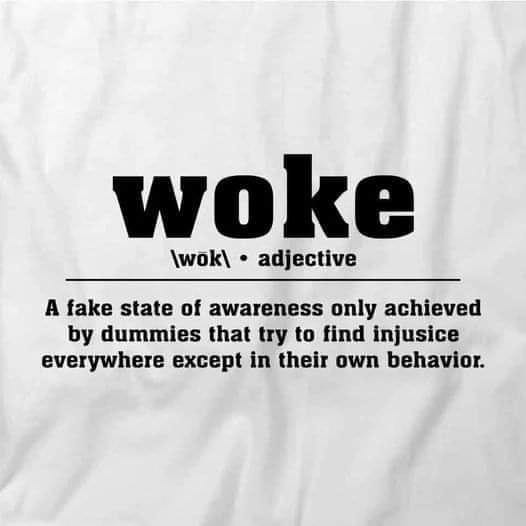 May be an image of smoking and text that says 'woke lwokl adjective A fake state of awareness only achieved by dummies that try to find injusice everywhere except in their own behavior.'