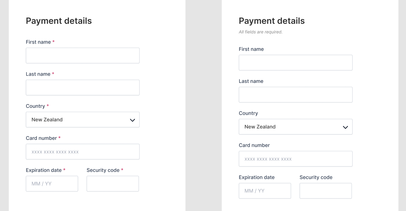 2 Examples of marking mandatory fields — design created by Niki Tisza