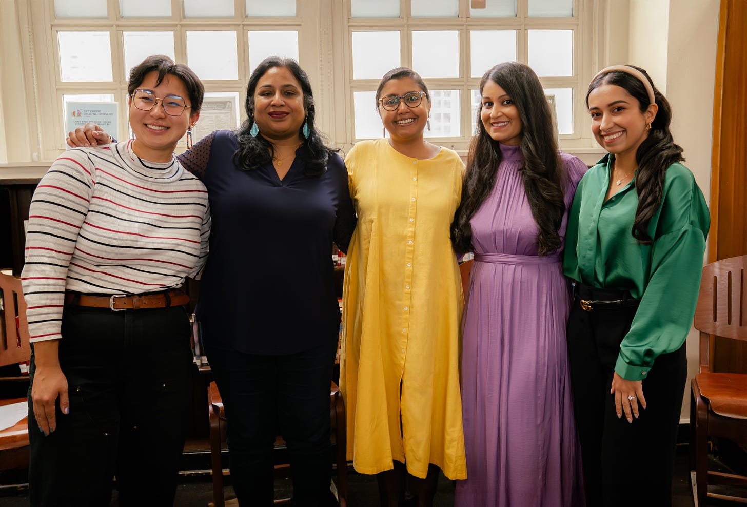 Lucy Yu (owner of Yu & Me Books), Kirthana Ramisetti (author of Dava Shastri's Last Day, Advika and the Hollywood Wives), Megha Majumdar (author of A Burning), Saumya Dave (author of Well-Behaved Indian Women, What a Happy Family), Mishika Narula (co-founder of Brown Girl Bookshelf)