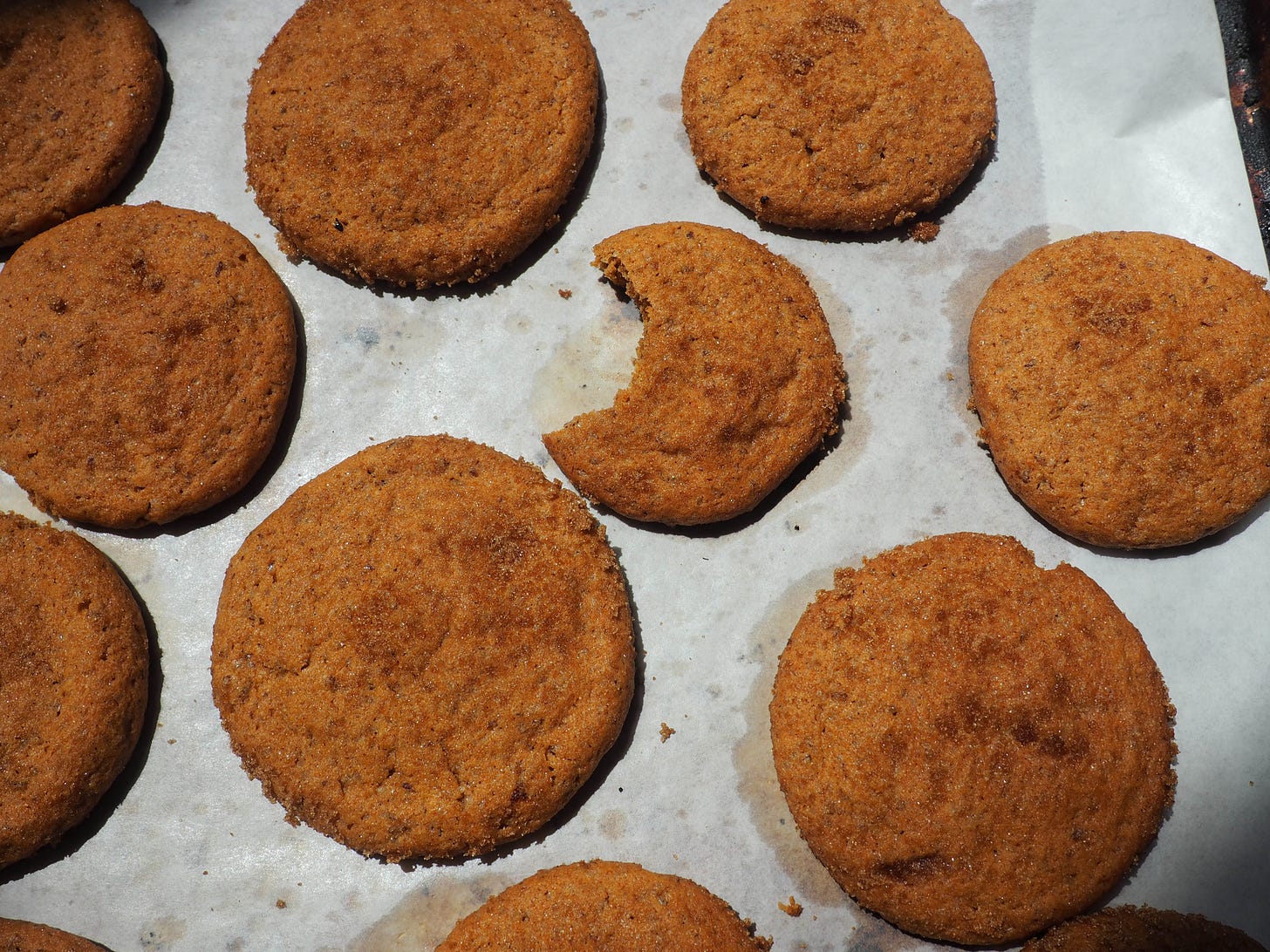 vegan and gluten free gochujang cookies baked with one cookie missing a bite