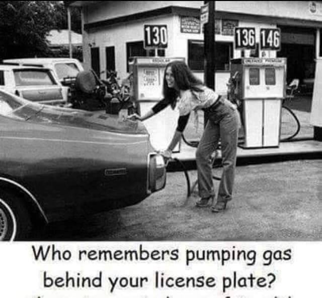 May be an image of ‎1 person and ‎text that says '‎130 136.146 146 ااه Who remembers pumping gas behind your license plate?‎'‎‎