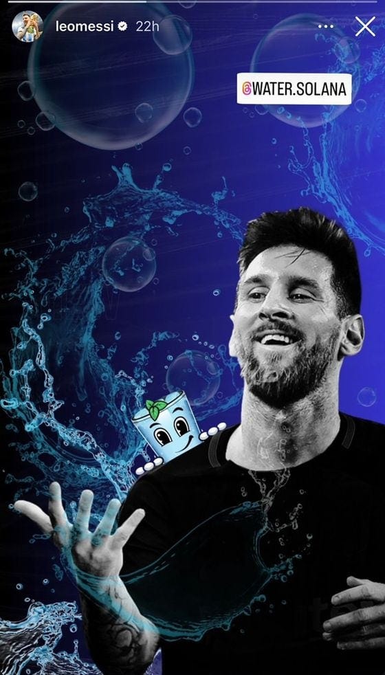 Lionel Messi Promotes Obscure Meme Coin on Instagram, Leading to 350% Surge  for WATER Price