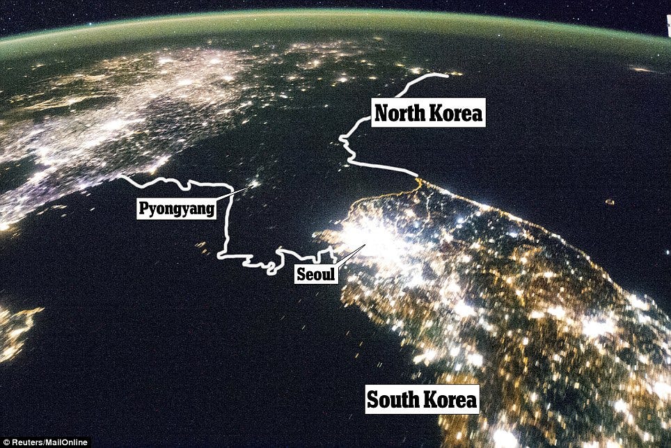 Nasa satellite images show how North Korea is so secretive that you can't  even see it from space | Daily Mail Online