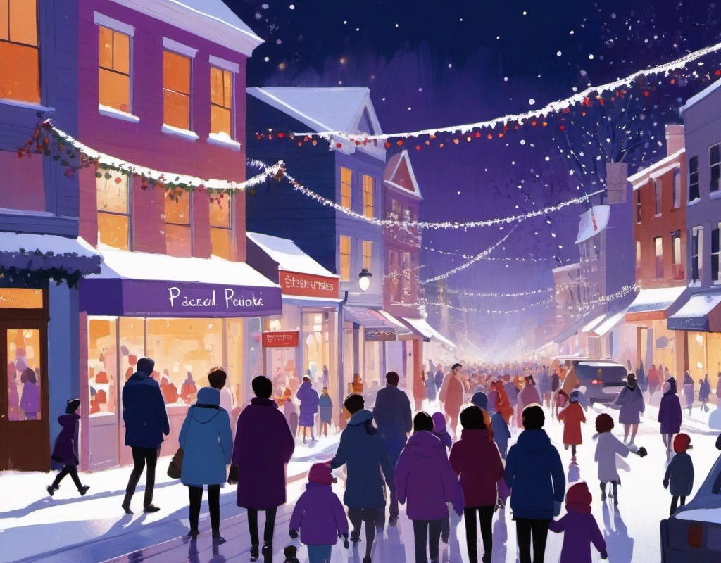 Ilustración de una calle en Navidad