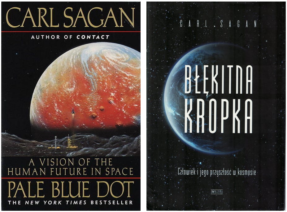 Two covers of Carl Sagan’s book “Pale Blue Dot”