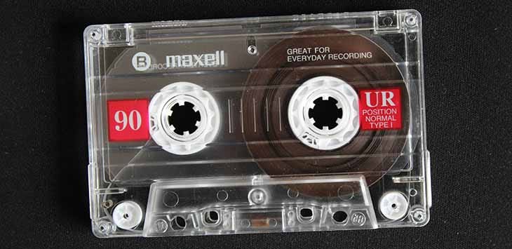 Photo of a Maxell branded audio cassette.