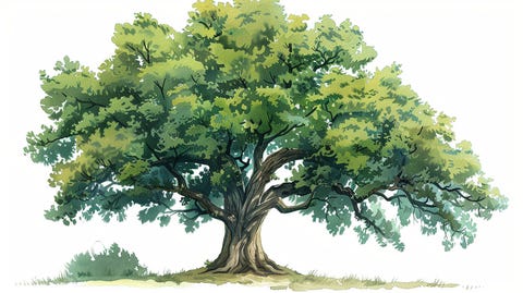 A light green color theme oak tree clipart with white background.